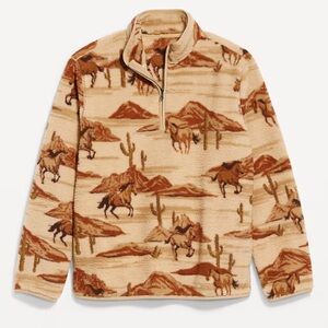 Old Navy Men’s Printed Sherpa Quarter-Zip Pullover Horses Western Size Medium